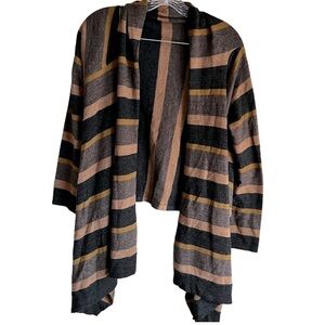 Cynthia Rowley 100% Merino Wool Brown Striped Waterfall Cardigan